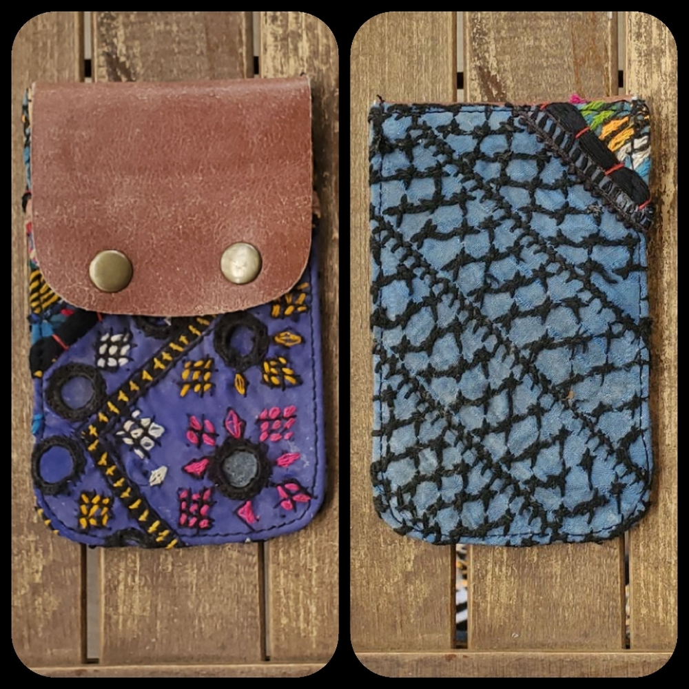 🍳🧠 Free People Boho Embroidered Repurposed vtg banjara hippie Wallet card case